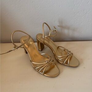 J. Crew Gold Strappy Block Heel Sandals